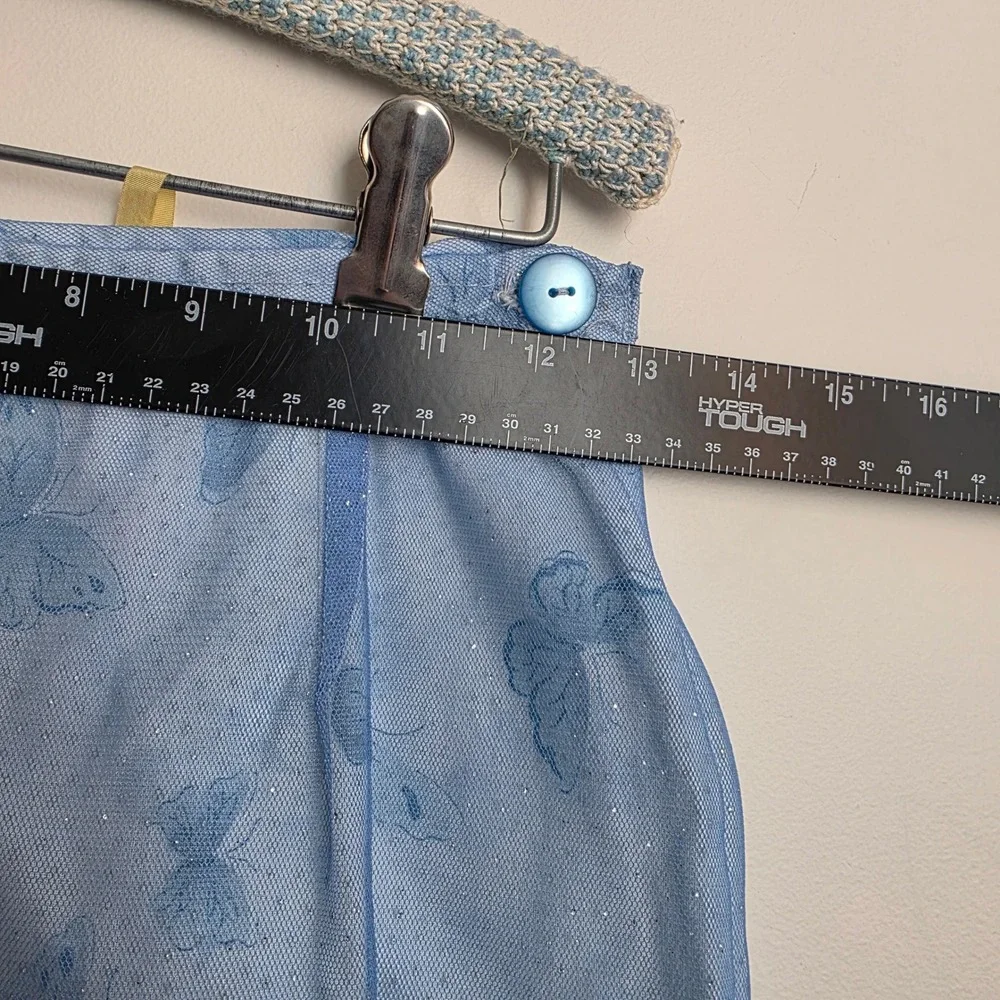 Vintage Handmade Blue Butterfly Mesh Maxi Skirt Fairycore Y2K Glitter Whimsy